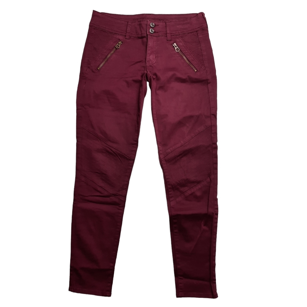 AEO Burgundy Skinny Ankle/Crop Stretch Moto Jeans SZ 2